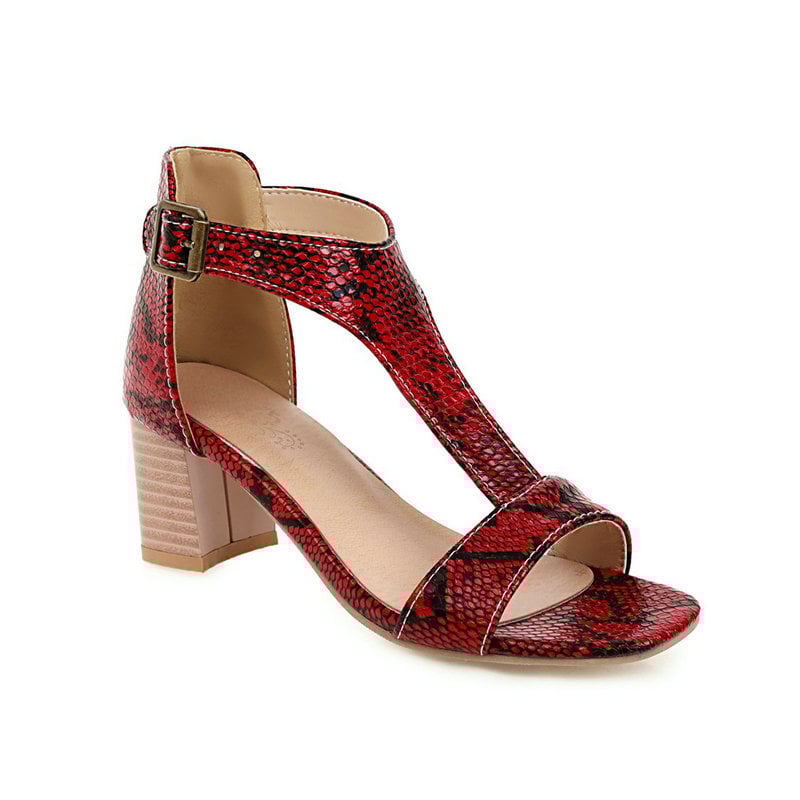Snakeskin Chunky High-Heeled Sandals