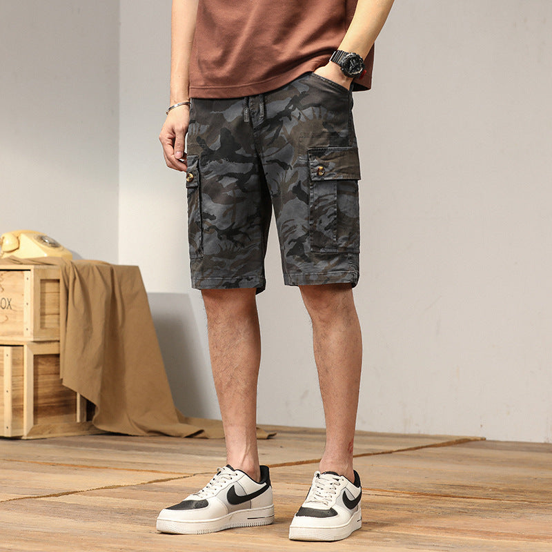 Mens Loose Retro Casual Camo Shorts With Multiple Pockets