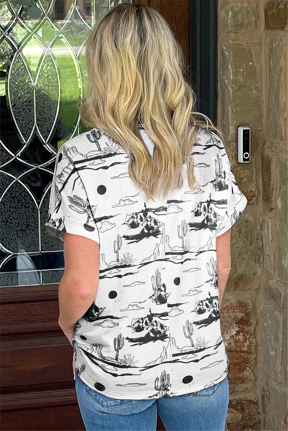 Black Desert Sand Print Short Sleeve Knit Top