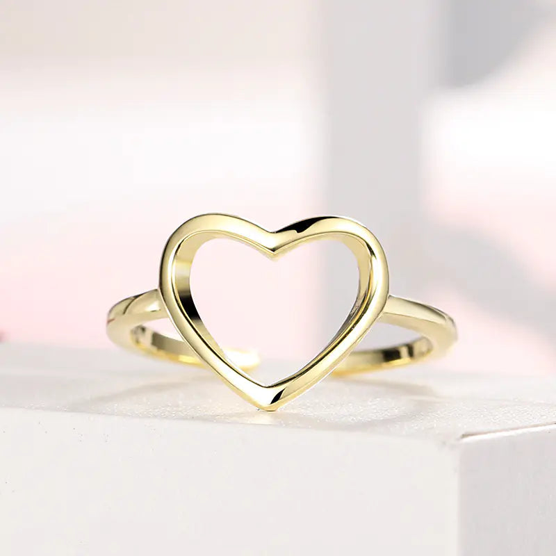 S925 Sterling Silver Hollow Heart Ring, Korean Style