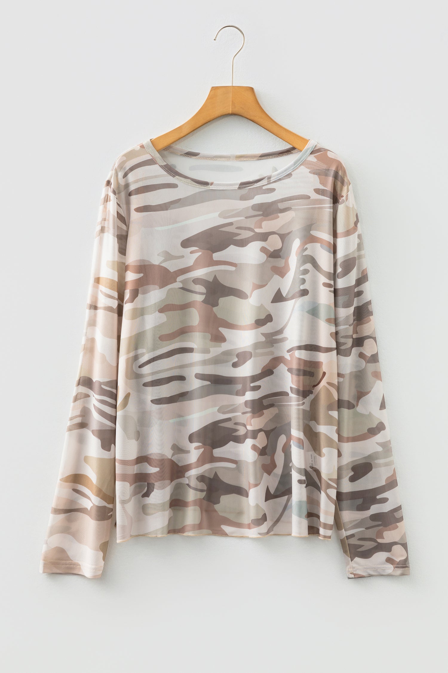 Green Plus Size Western Camo Print Mesh Long Sleeve Top