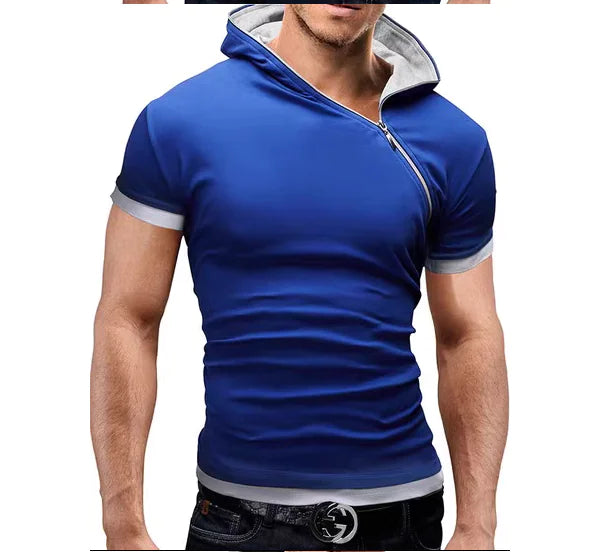 Men's Casual Short Sleeve T-Shirt with Hooded Design