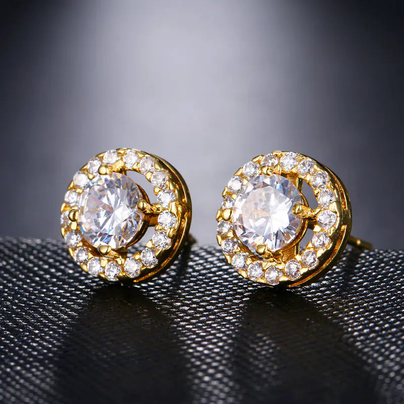 Cubic Zirconia Stud Earrings with Four-Prong Design