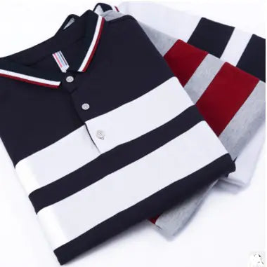 Men's Short Sleeve Striped Polo Shirt for Summer