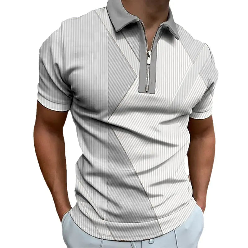 Men's Zip Polo Shirt - 3D Digital Print Summer Fashion