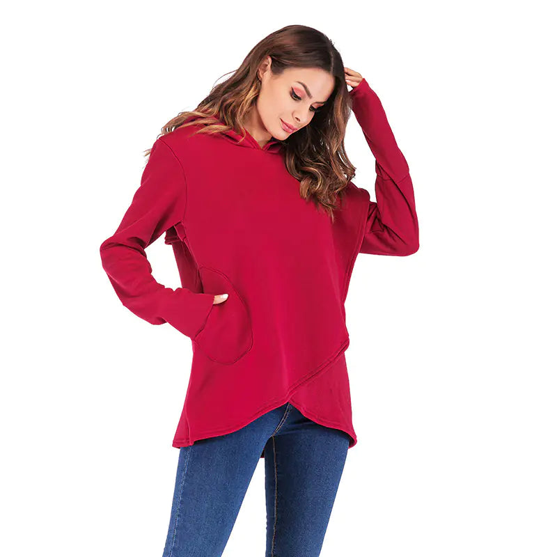 Irregular Hooded Fleece Blouse for Women