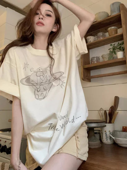 Printed Loose Fit Short Sleeve T-Shirt - College Style