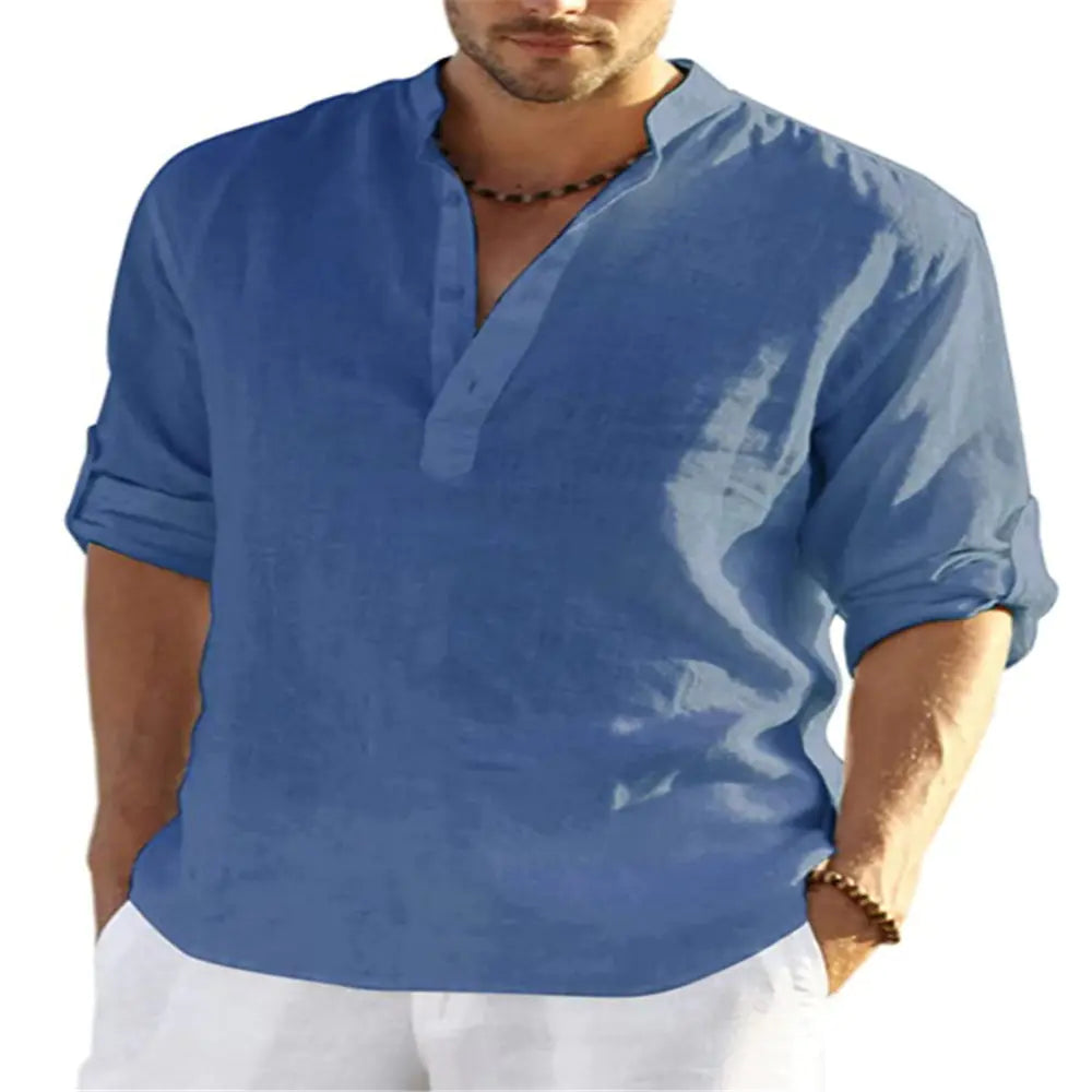 Men's Casual Long Sleeve Cotton Linen Shirt