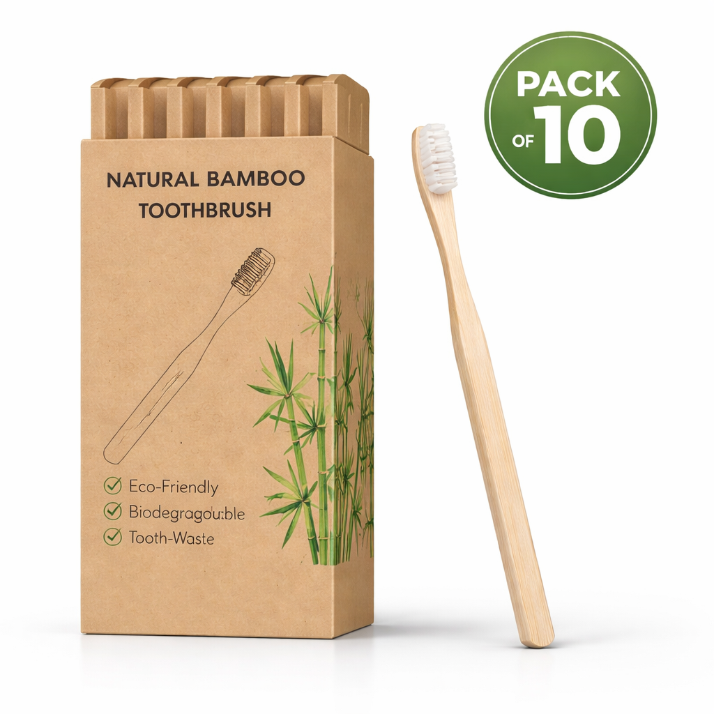 Natural Bamboo Toothbrushes – PACK OF 10