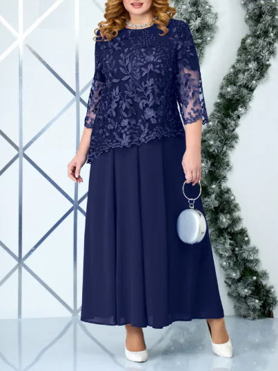 Elegant Plus Size Dress with Lace (One Piece)