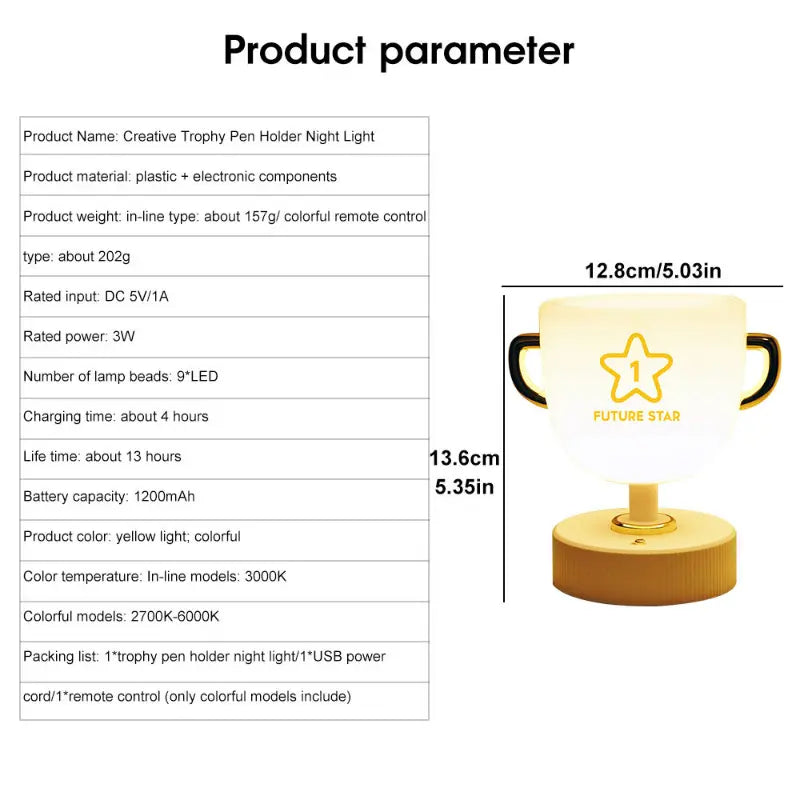 USB Rechargeable LED Trophy Pen Lamp for Desk