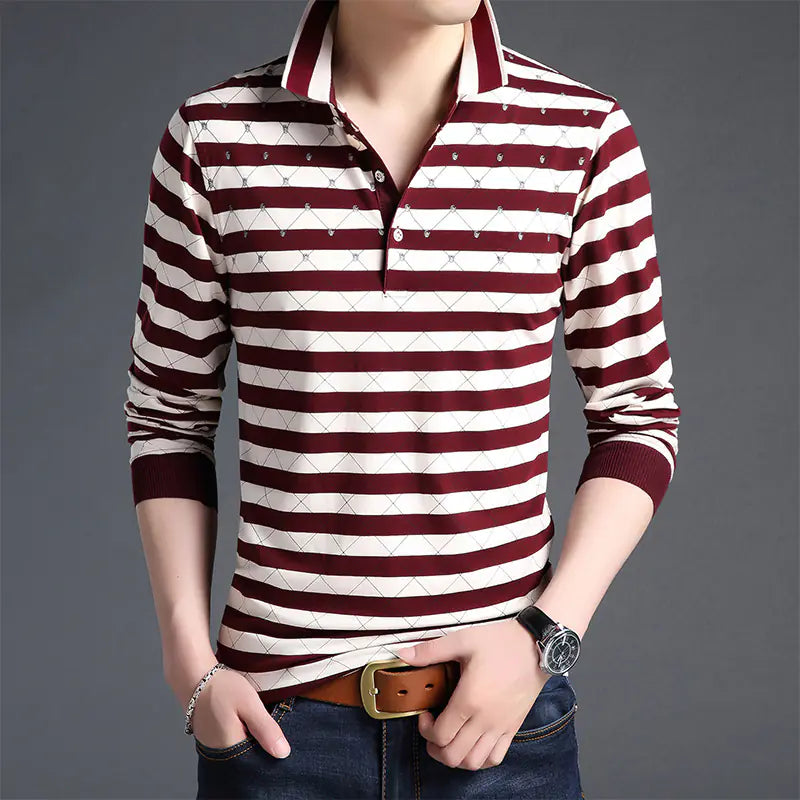 Summer Men's Striped Short Sleeve Polo Shirt