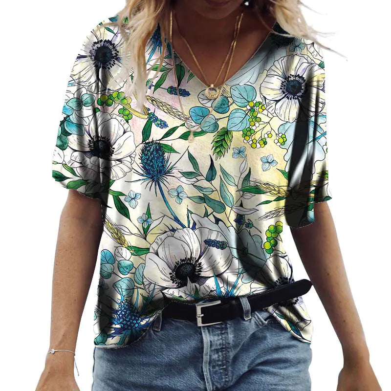 Loose Fit Green Urban Style Printed Short Sleeve T-Shirt