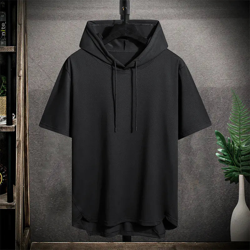 Men's Summer Solid Color Hooded Short Sleeve T-Shirt
