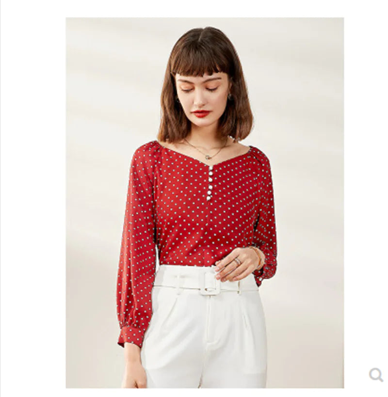 Vintage French Polka Dot Chiffon Blouse for Women