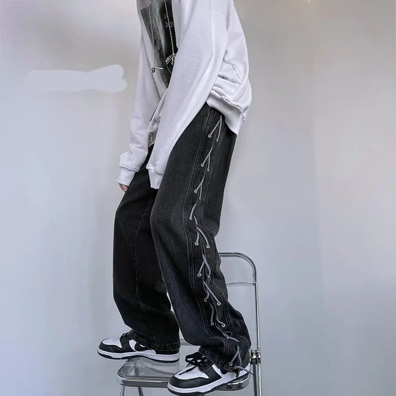 Niche Wide Leg American Jeans for Men in Hip Hop Style