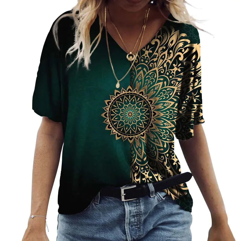 Loose Fit Green Urban Style Printed Short Sleeve T-Shirt