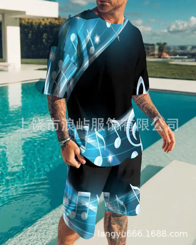 Men's Color Block 3D Printed T-Shirt Set for Summer 2023