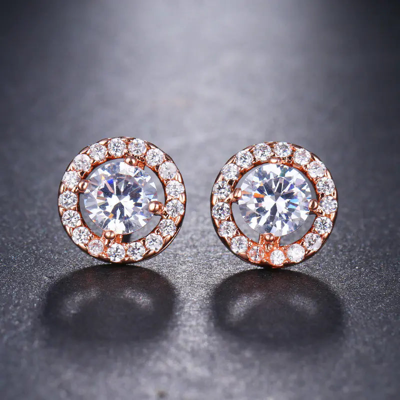 Cubic Zirconia Stud Earrings with Four-Prong Design