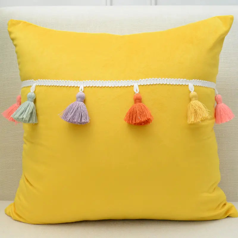 Soft Square Tassel Cushion Cover for Home Decor (1pc)