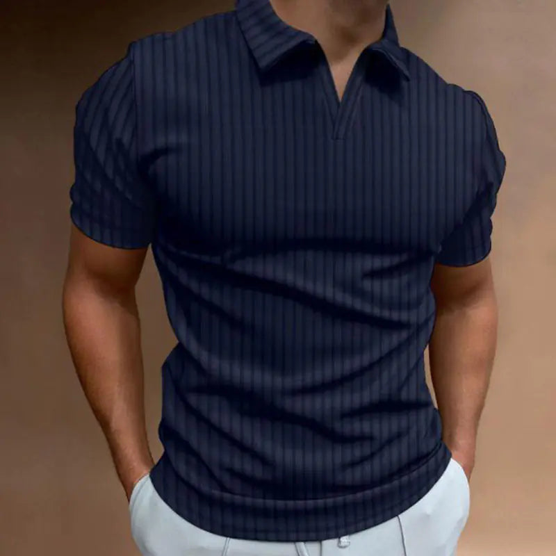 Men's Casual Summer Polo Shirt with Vertical Stripes