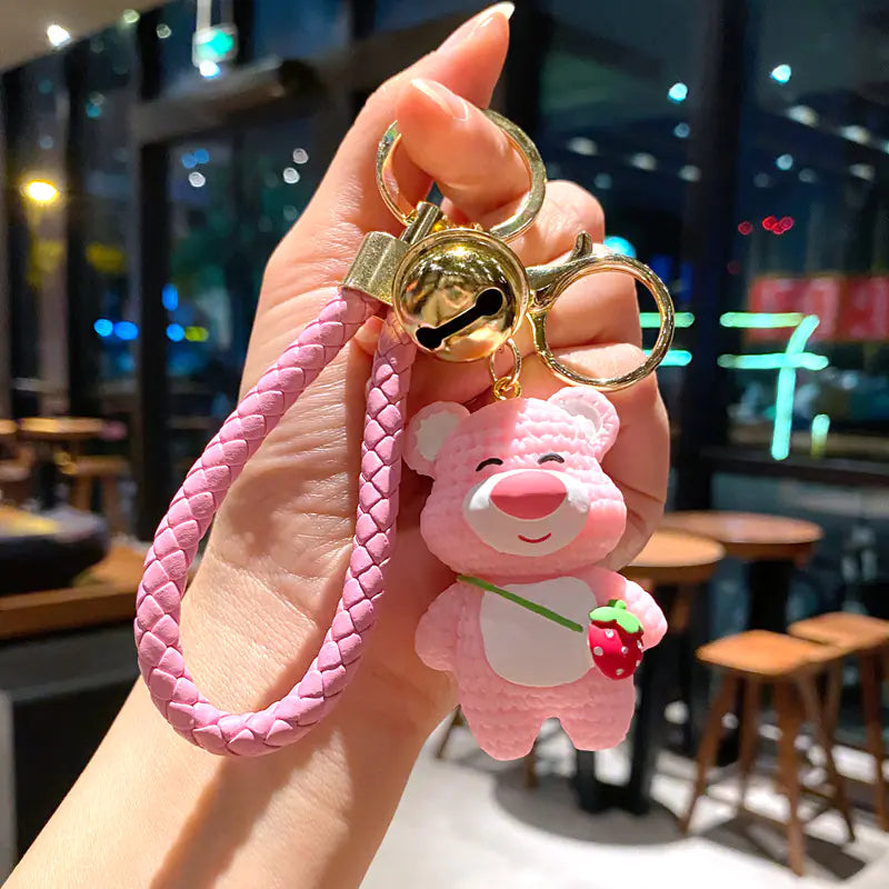Cute Strawberry Bear Resin Keychain for Kids' Bags