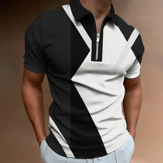 Men's Zip Polo Shirt - 3D Digital Print Summer Fashion