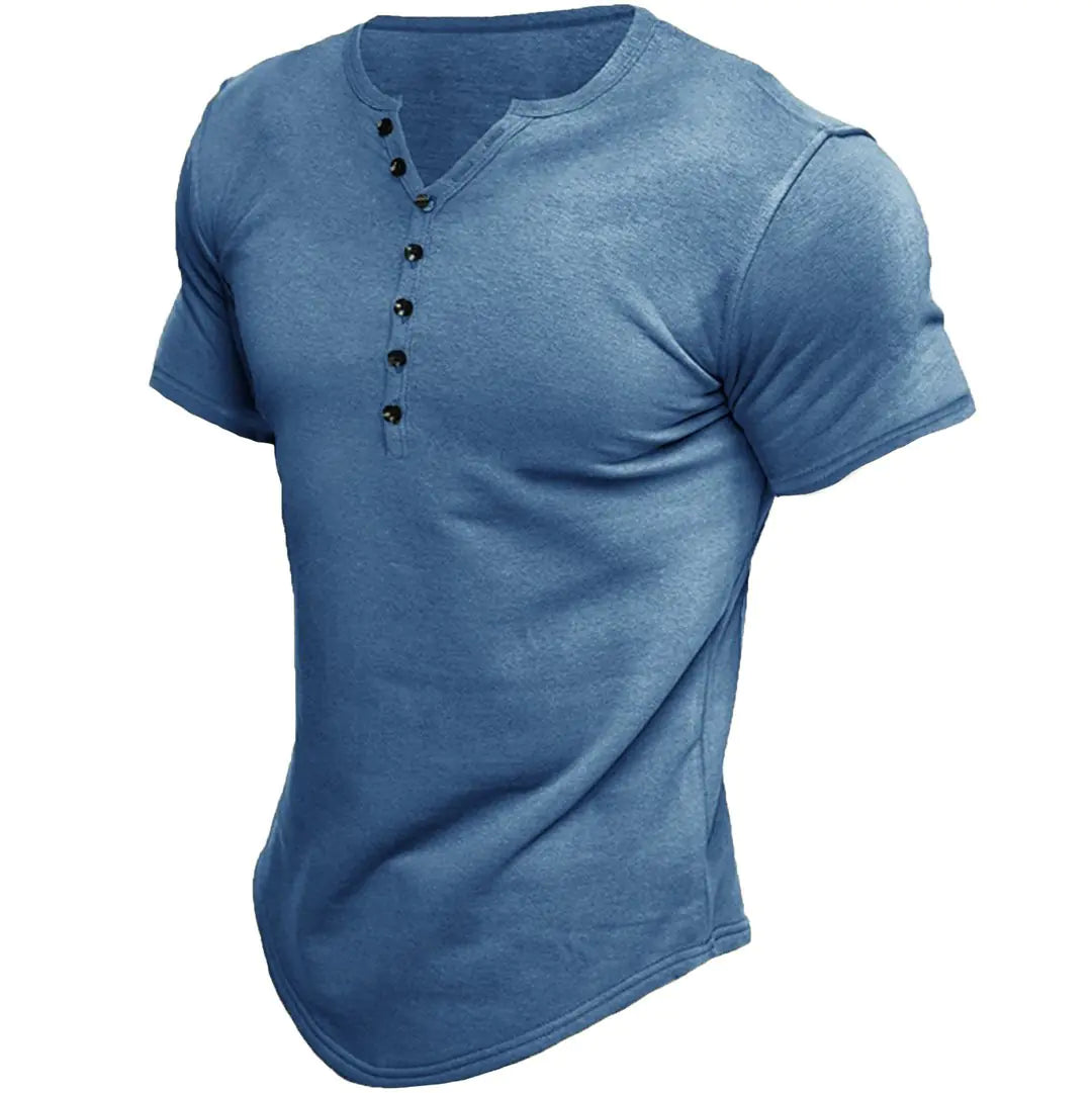 Men's Short-Sleeve Solid Color Button T-Shirt