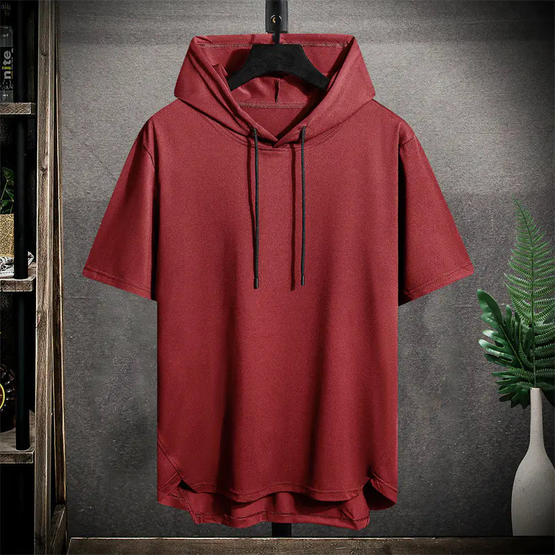 Men's Summer Solid Color Hooded Short Sleeve T-Shirt