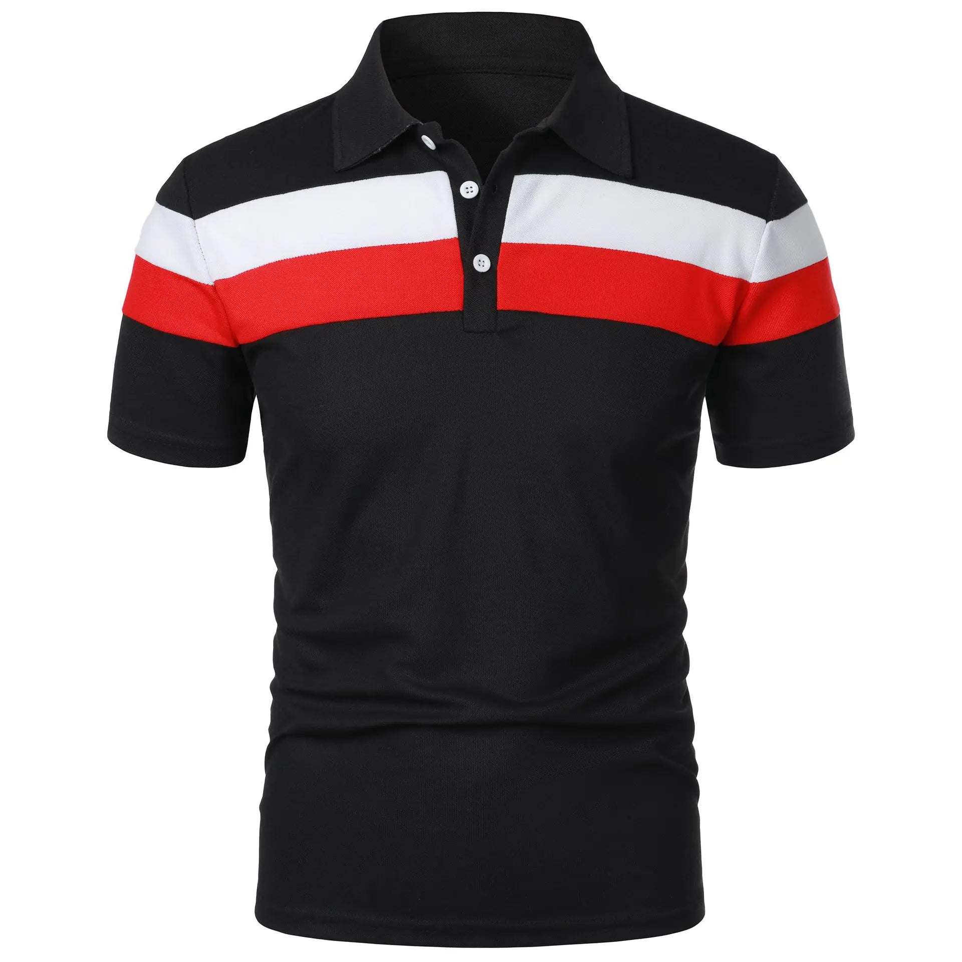 Men's Short Sleeve Polo with Color Block Stripes