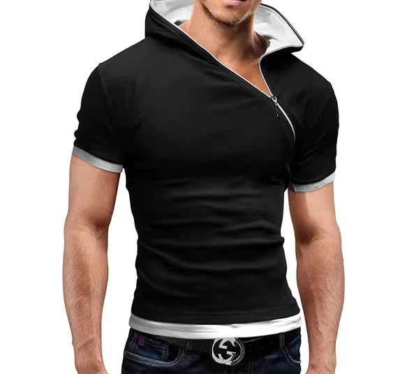 Men's Casual Short Sleeve T-Shirt with Hooded Design