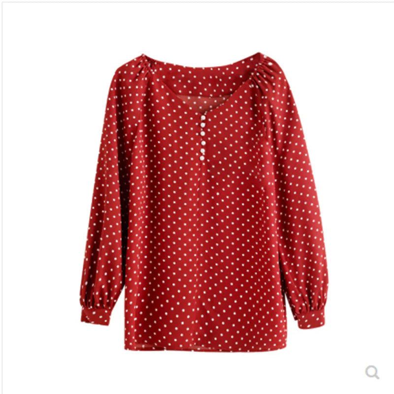 Vintage French Polka Dot Chiffon Blouse for Women