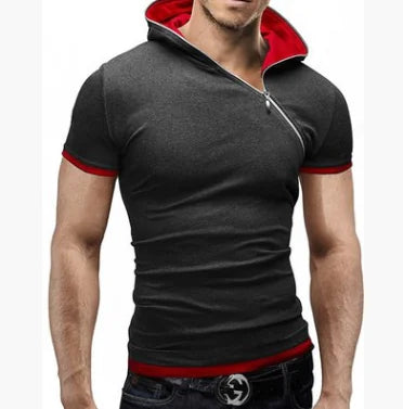 Men's Casual Short Sleeve T-Shirt with Hooded Design
