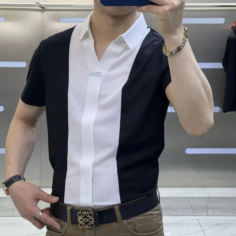 Men's Summer Short Sleeve Color Block Shirt