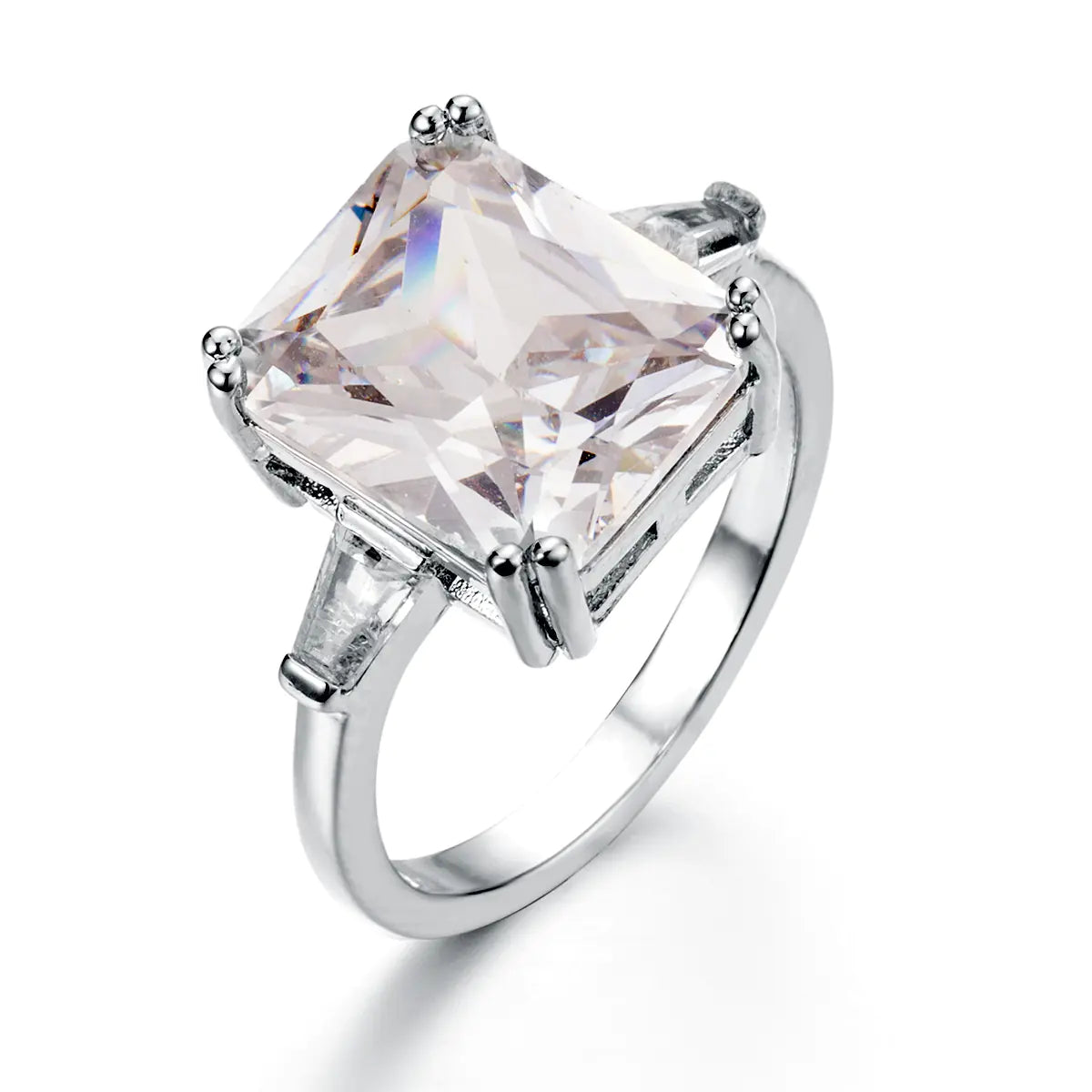 Exaggerated Princess Square Diamond Ring with Zirconia