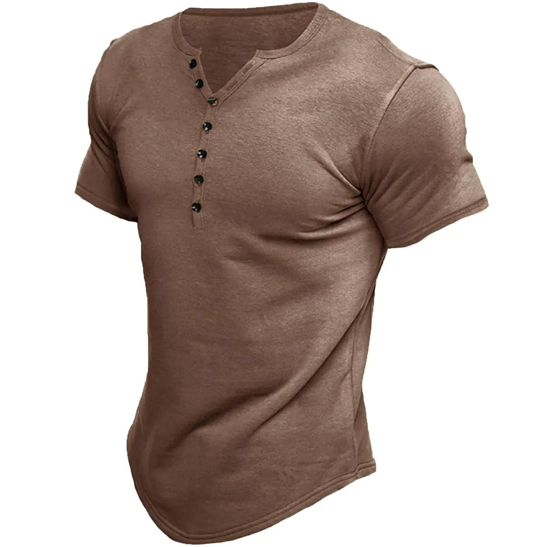 Men's Short-Sleeve Solid Color Button T-Shirt