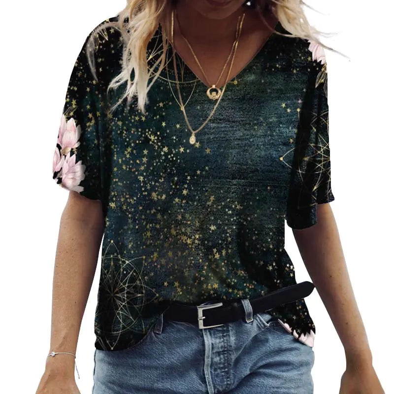 Loose Fit Green Urban Style Printed Short Sleeve T-Shirt