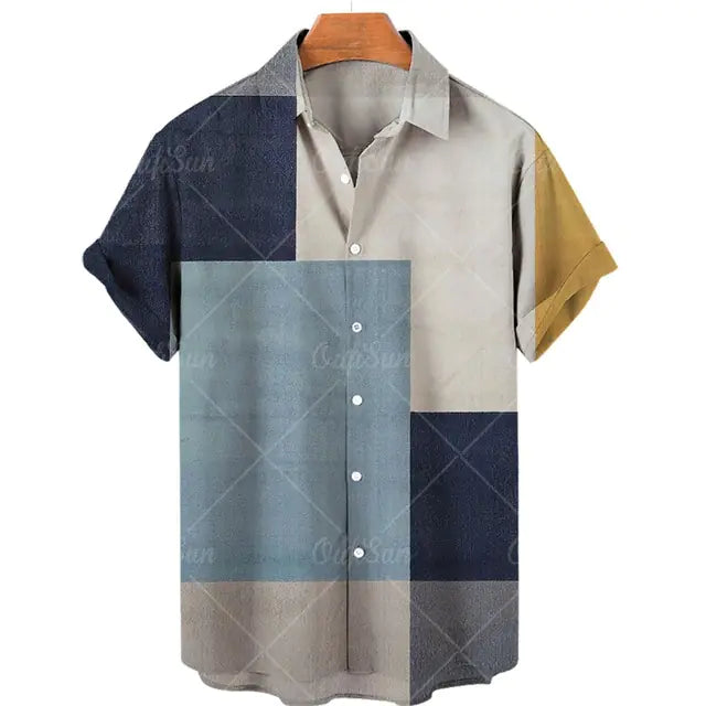 Men's Casual 3D Digital Print Short-Sleeve Shirt