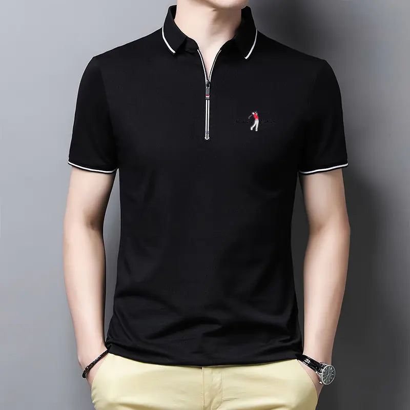 Summer Men's Short Sleeve Zipper Polo T-Shirt