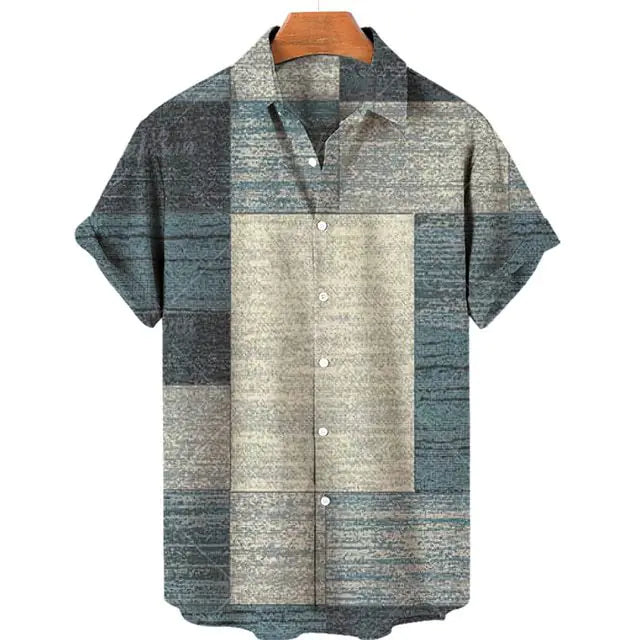 Men's Casual 3D Digital Print Short-Sleeve Shirt