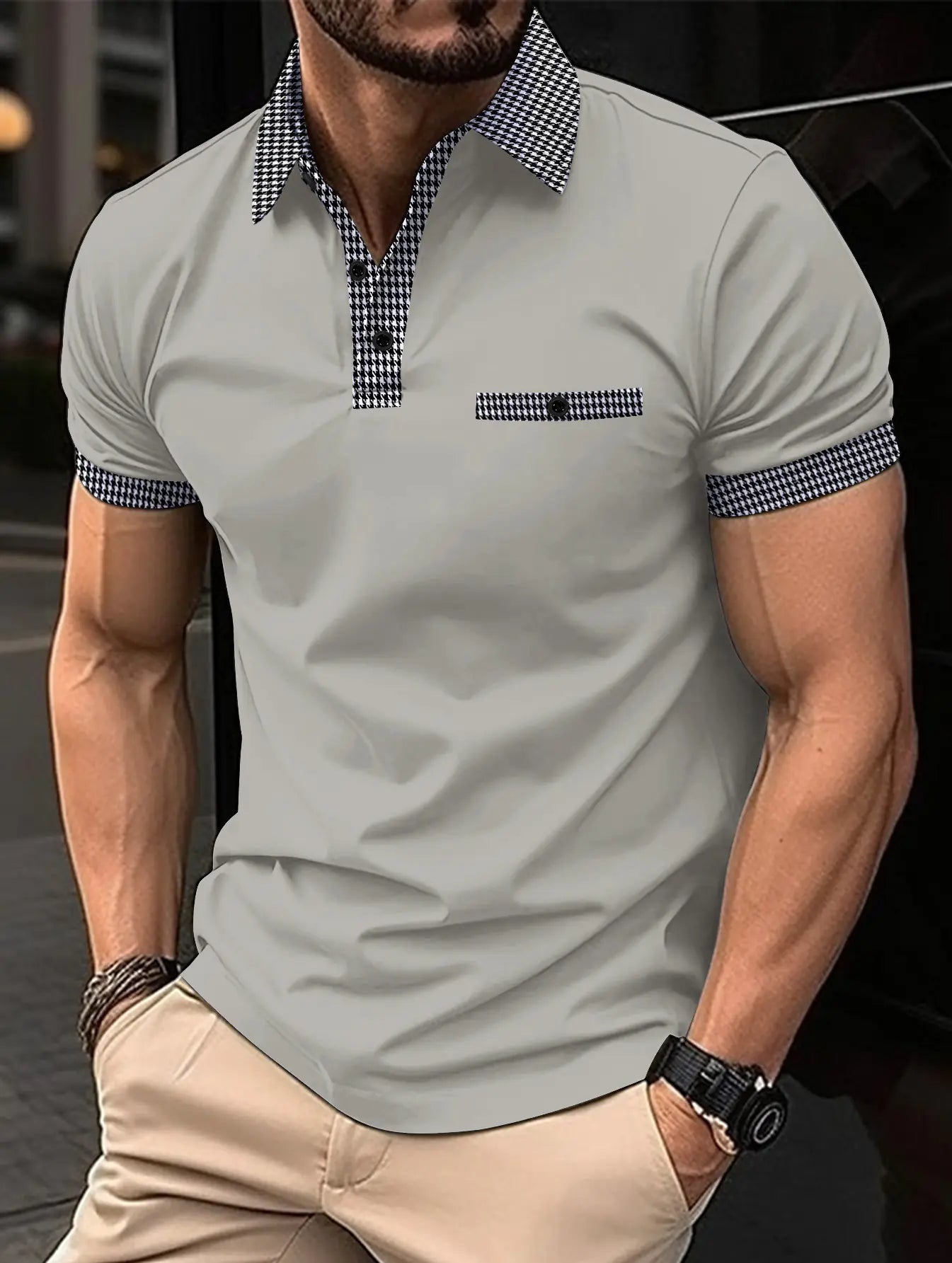 Men's Color Block Short Sleeve Polo Shirt