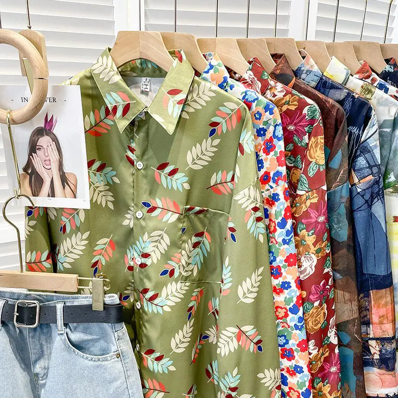 Vintage Floral Turn-down Collar Blouse for Women