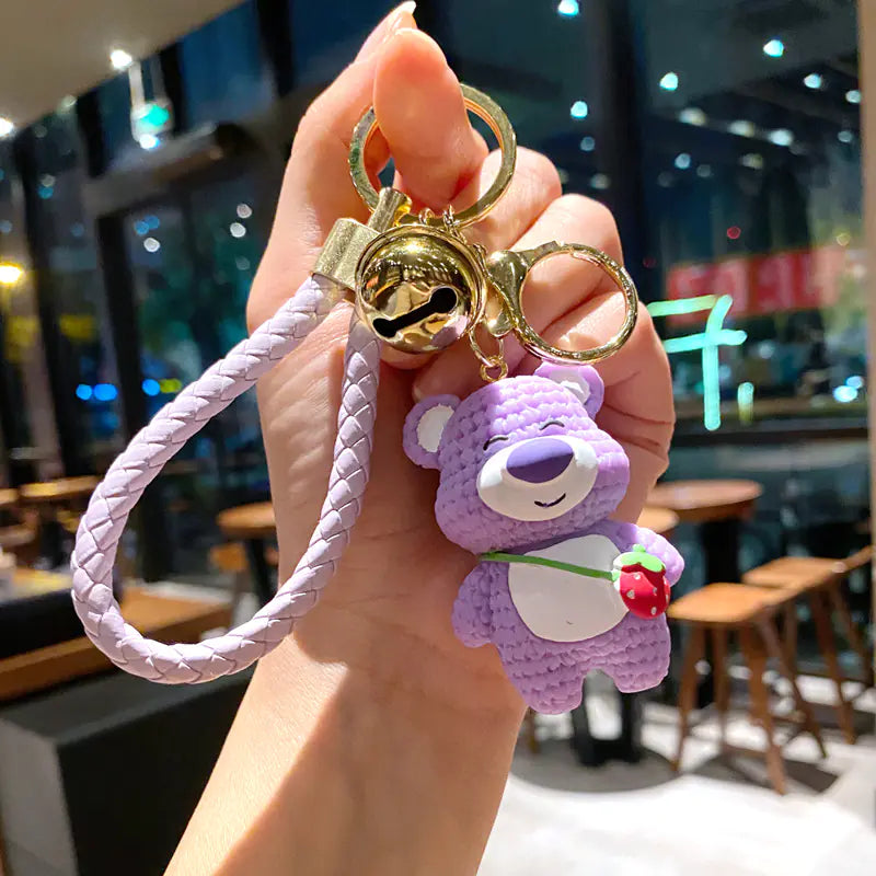 Cute Strawberry Bear Resin Keychain for Kids' Bags