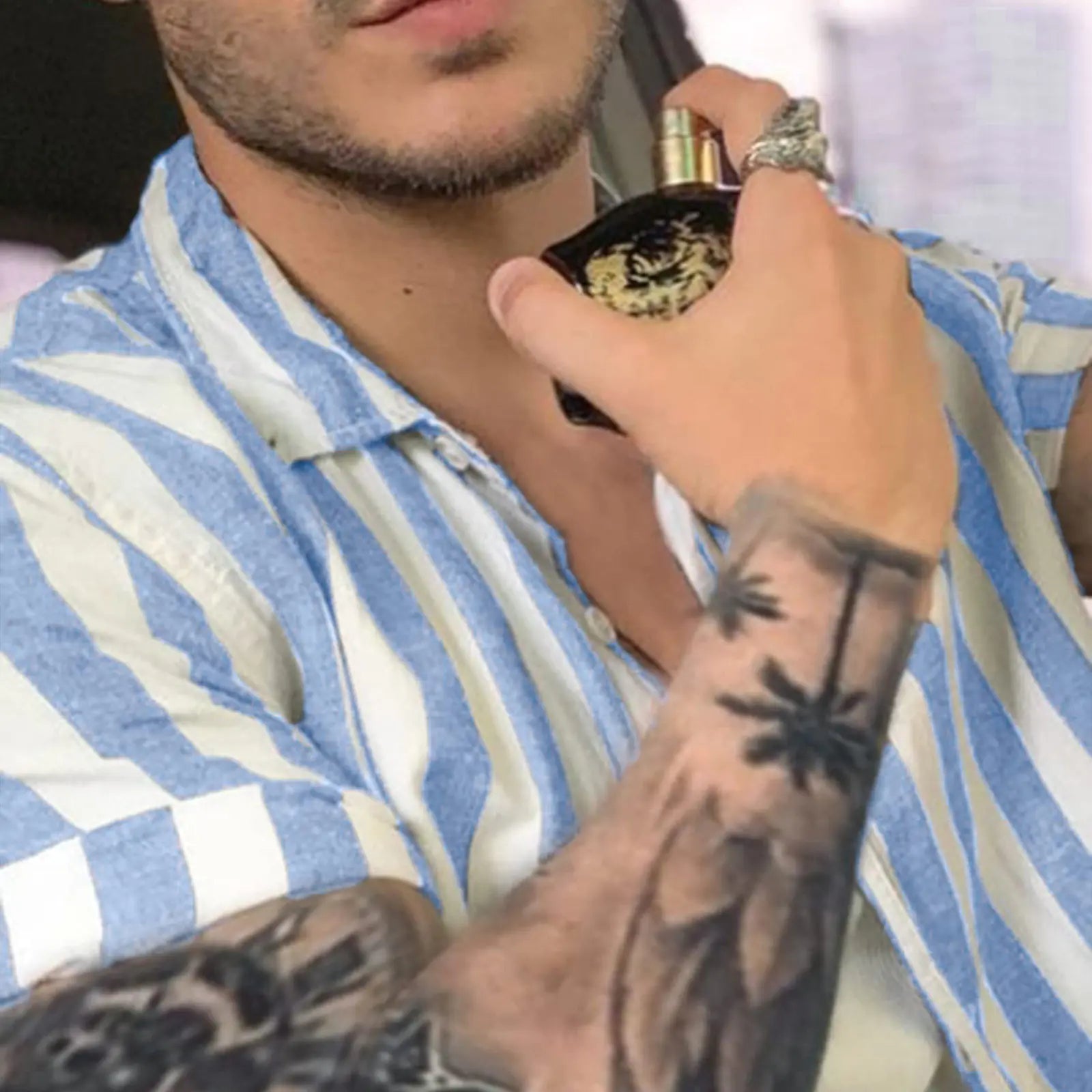 Men's Striped Short Sleeve Cardigan Shirt