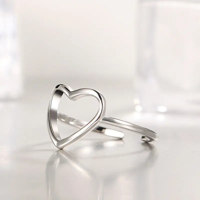 S925 Sterling Silver Hollow Heart Ring, Korean Style