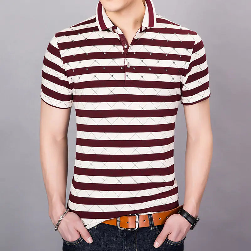 Summer Men's Striped Short Sleeve Polo Shirt