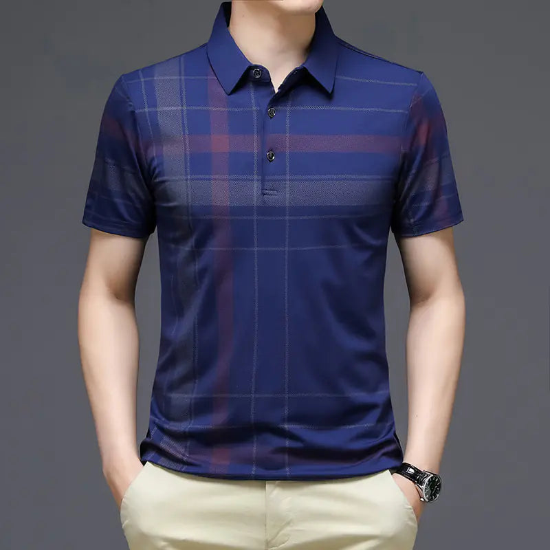 Men's Summer Checkered Polo Shirt - Casual Short Sleeve