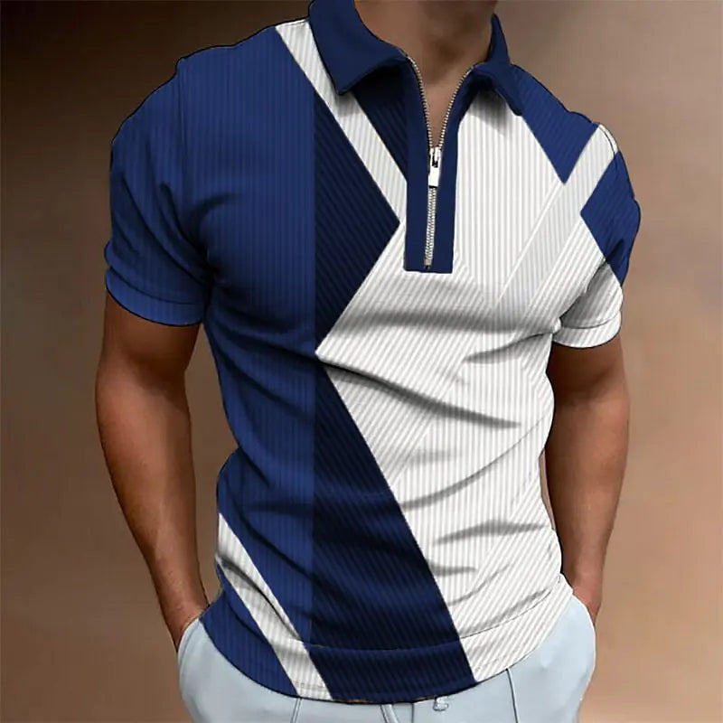 Men's Zip Polo Shirt - 3D Digital Print Summer Fashion