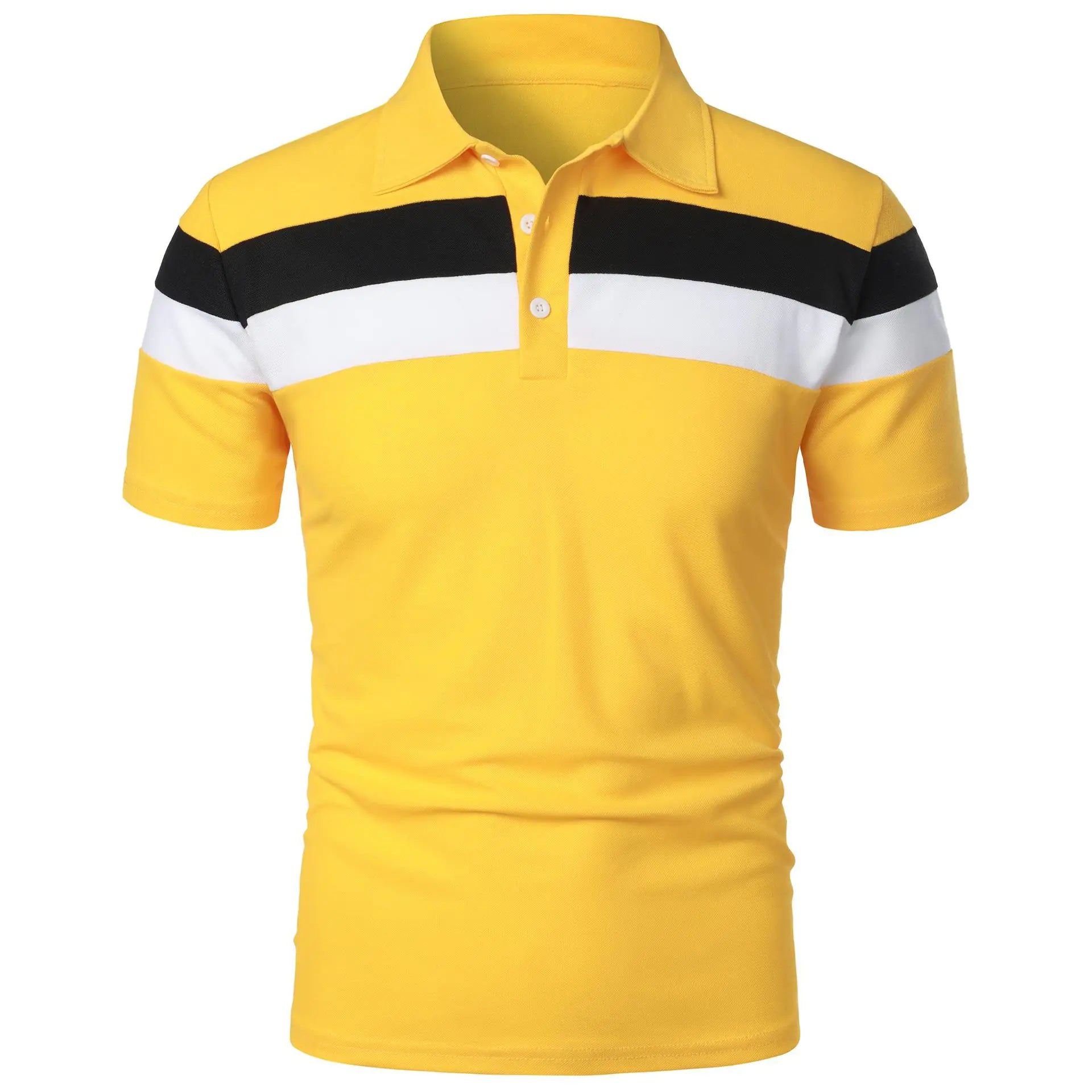 Men's Short Sleeve Polo with Color Block Stripes