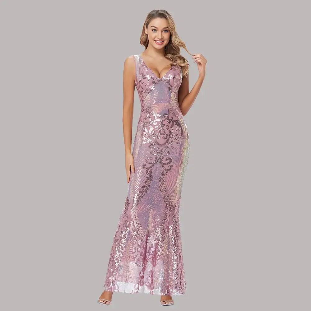 Fashionable Sequin High Waist Sleeveless Evening Gown